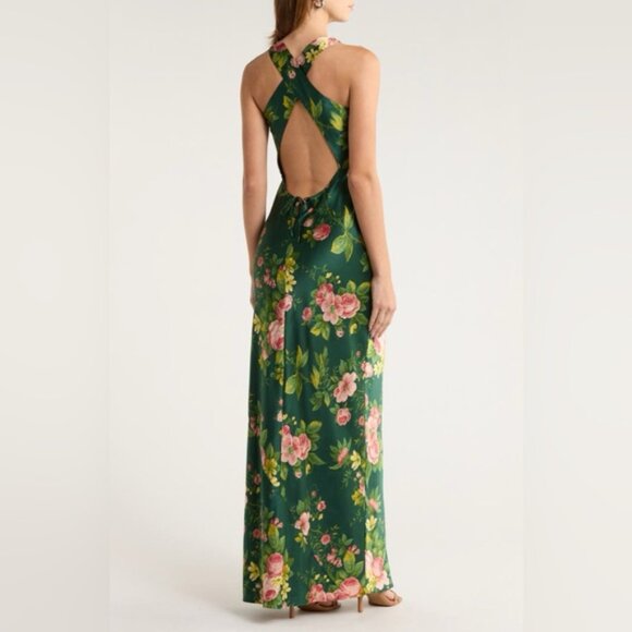 NEW Reformation Anaiis Silk Backless Long Dress Belvedere Green Floral US 2 UK 6 - Picture 11 of 15